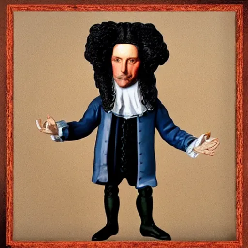 Prompt: 1 7 th century gottfried leibnitz wearing a wig stop motion vinyl action figure, plastic, toy, butcher billy style