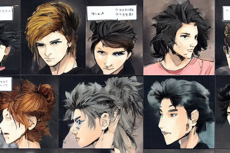 Prompt: 3 0 - year old teacher is teaching in classroom full of students, students are actively learning a language, various hairstyles, illustrated by yoji shinkawa