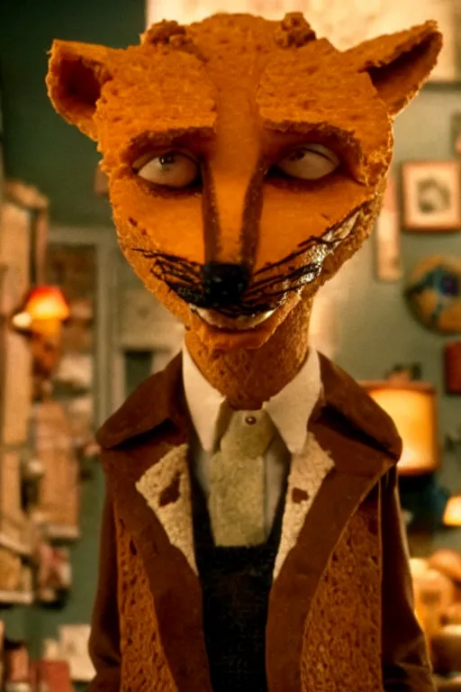 Image similar to film still of steve buscemi made out of bread in the fantastic mr fox, 4 k