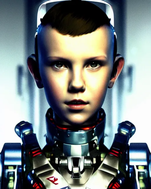 Prompt: millie bobby brown as a robot, octane render, by yoji shinkawa