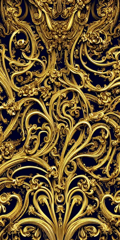 Prompt: the source of future growth dramatic, elaborate emotive Golden Baroque and Rococo styles to emphasise beauty as a transcendental, seamless pattern, symmetrical, large motifs, sistine chapel ceiling, 8k image, supersharp, spirals and swirls, Gold blue black and white, 3D, no blur, sharp focus, photorealistic, insanely detailed and intricate, cinematic lighting, Octane render, epic scene, 8K