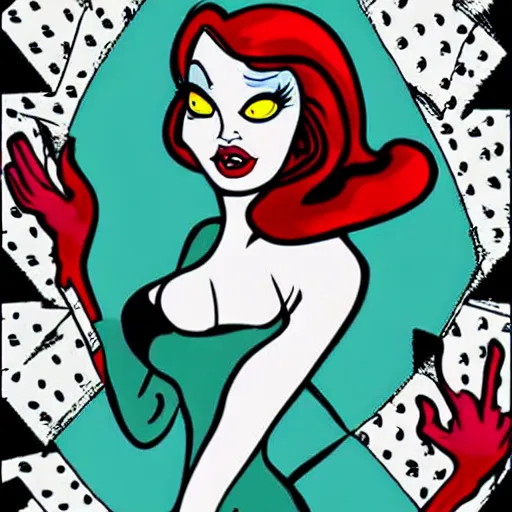 Image similar to jessica rabbit as a goth, drawn like pop art