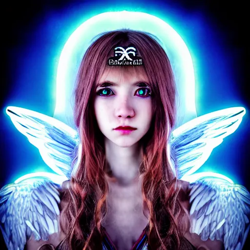 Image similar to prompt, insanely beautiful angel with runes on the head, modelsociety, radiant skin, huge anime eyes, rtx on, perfect face, intricate, sony a 7 r iv, symmetric balance, polarizing filter, photolab, lightroom, 4 k, dolby vision, photography award