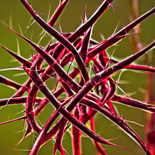 Image similar to photograph of a crown of thorns, red hues, award winning photography,40mm lens, shallow depth of field, split lighting