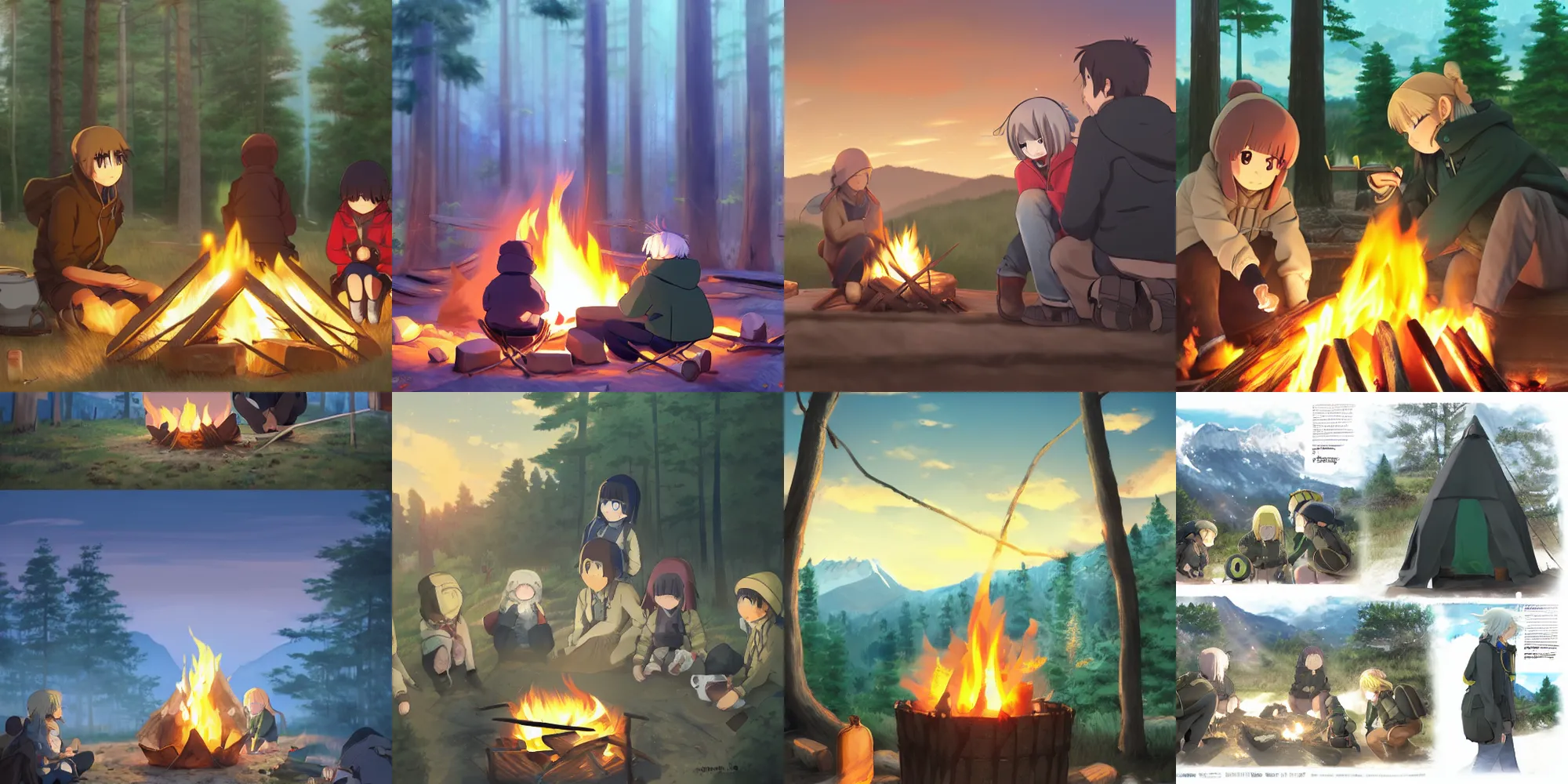 Prompt: yuru camp anime campfire trending on artstation makoto shinkai