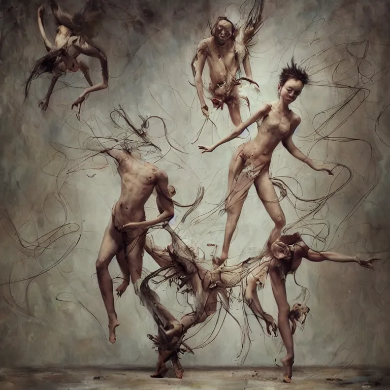 Prompt: angels dancing happy, 3 d render, esao andrews, jenny saville, surrealism, dark art by james jean, greg rutkowski