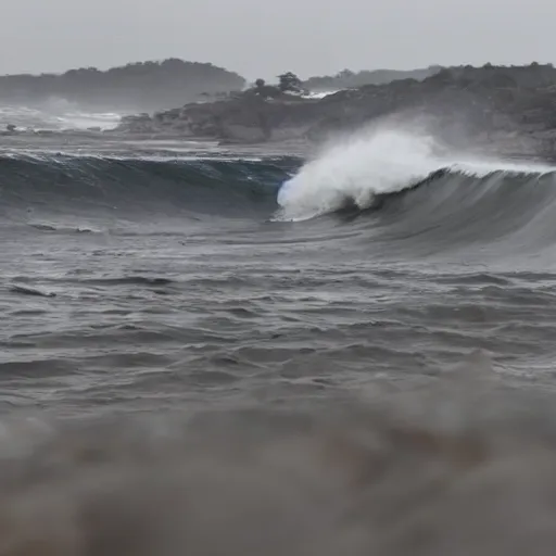 Image similar to Photograph of a horse running away from a giant wave of tsunami