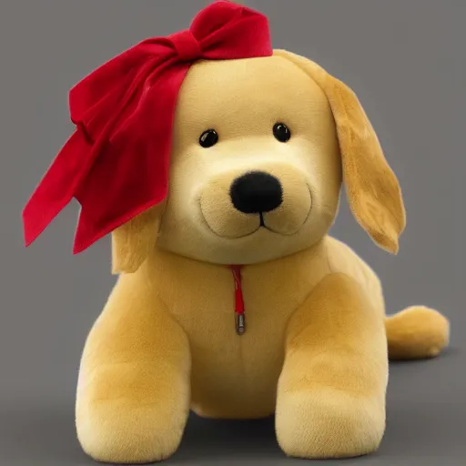 Image similar to a happy golden retriever puppyplush doll, 8 k