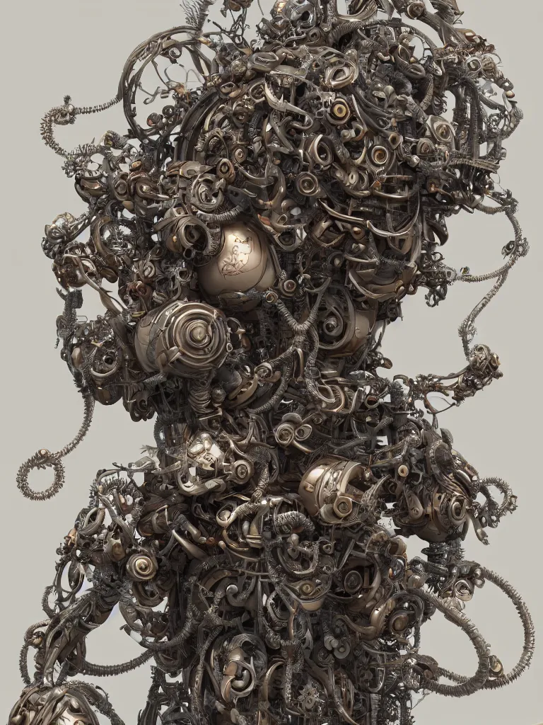 Image similar to a beautiful goddesses intertwined by intricate bio - mech tendrils made of machine and robot parts, by justin gerard and james jean, 3 d, cinema 4 d render, trending on artstation, octane render, 8 k