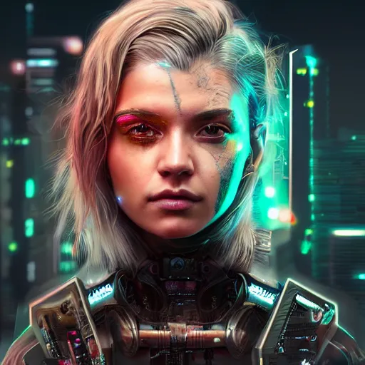 Image similar to a cute portrait of a cyberpunk princess, hyperdetailed, digital painting, trending on Artstation, CG society, hyperdetailed, digital painting, hypermaximalist, golden ratio, volumetric, octane render, weta digital, micro details, 3d sculpture