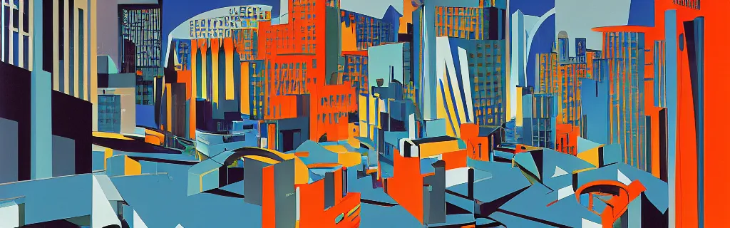 Image similar to coventry city centre, modernism, gouache, animated film, stylised, illustration, by eyvind earle, scott wills, genndy tartakovski, syd mead