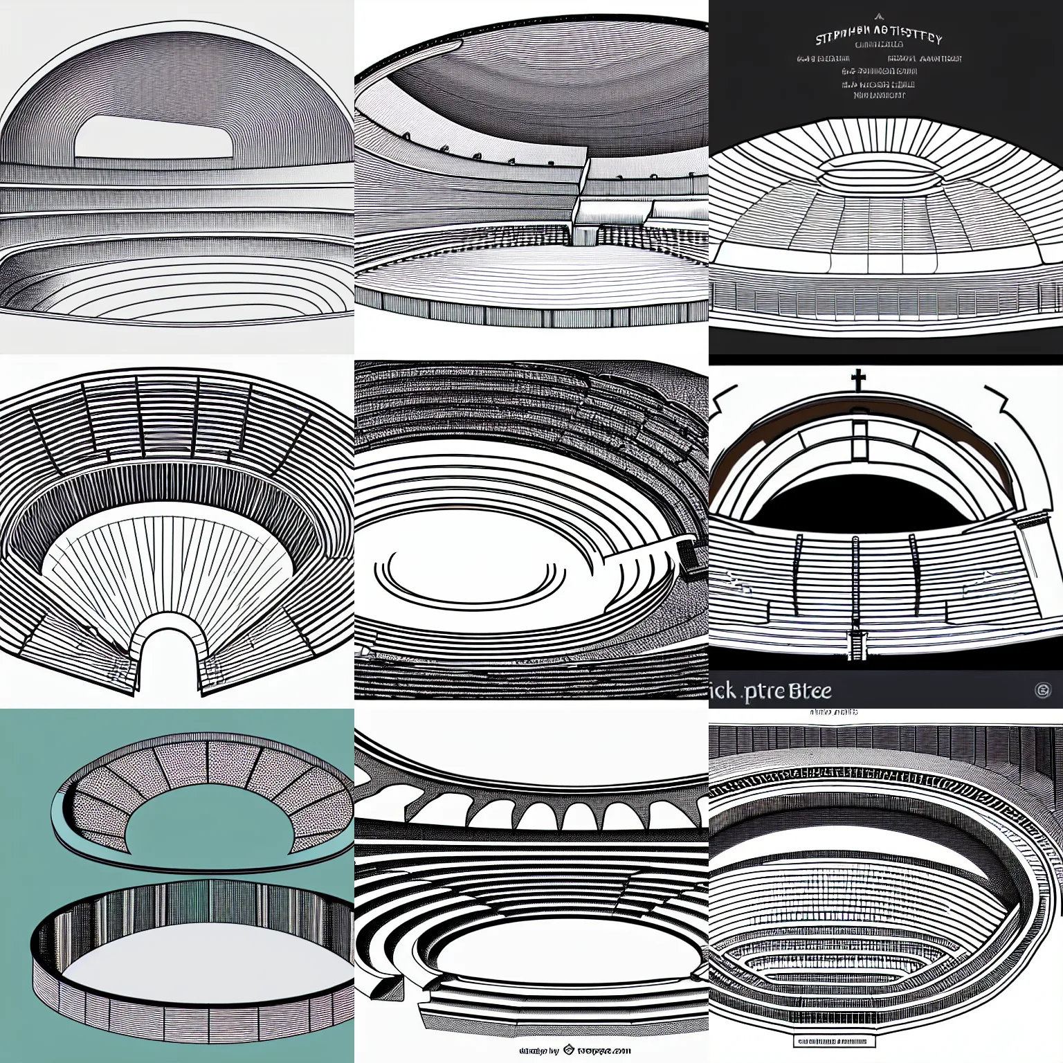 Prompt: a stephen biesty cross - section of simplified white smooth shaded ancient amphitheater, precise vector trace, 3 / 4 wide shot, sketch - up, white background