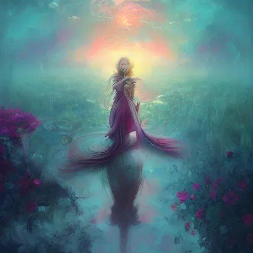 Image similar to i am attracting beautiful souls into my life 🌫✨🌸🌹, 8 k resolution detailed fantasy art, asymmetrical composition, anato finnstark marc simonetti lisa frank zbrush central gloomy midnight.