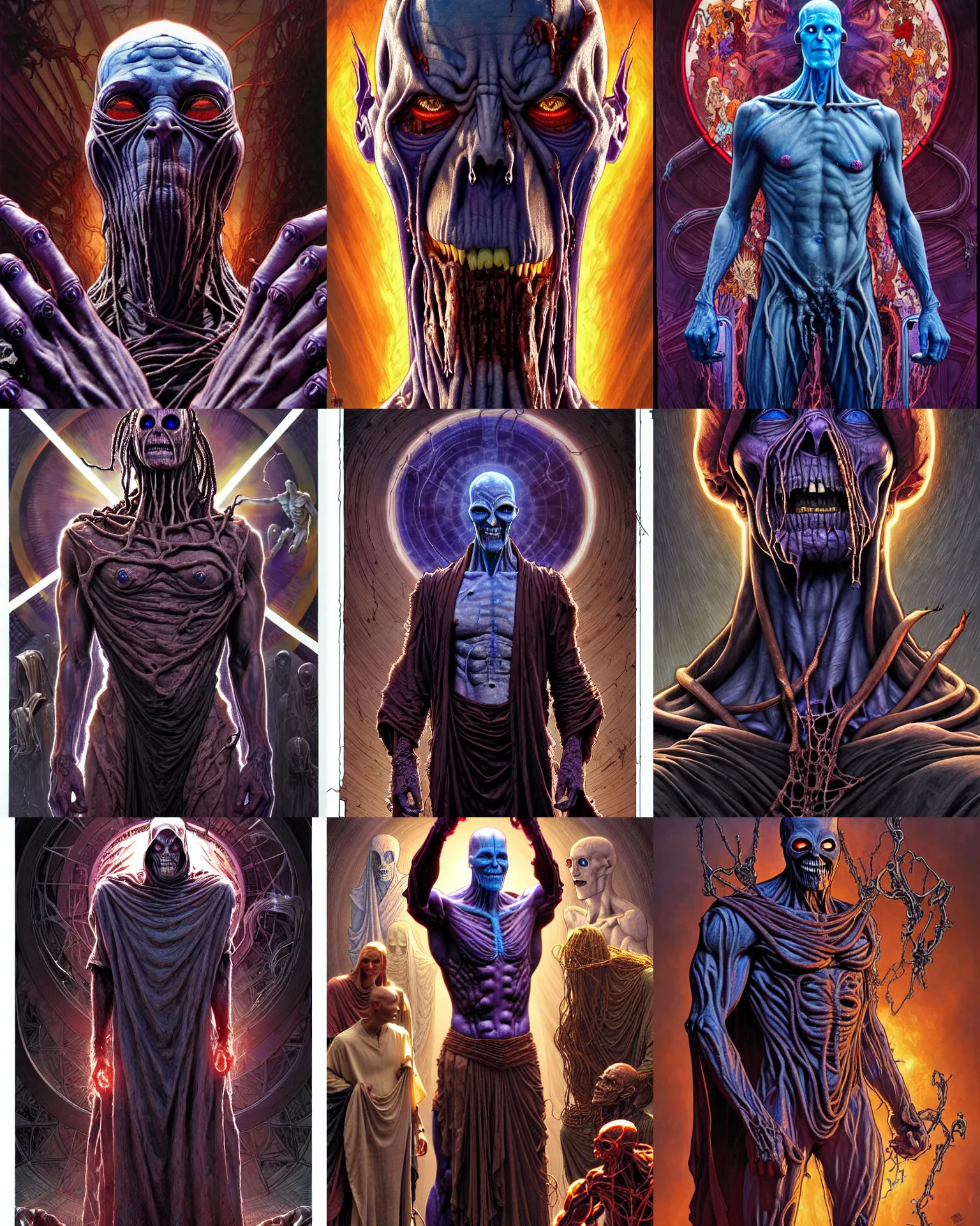 Prompt: the platonic ideal of mummified of cletus kasady ultimate carnage thanos dementor doctor manhattan chtulu nazgul, detailed, intricate, hyperrealism, intense, scary, decay, dmt, art by brock hofer and artgerm and greg rutkowski and alphonse mucha