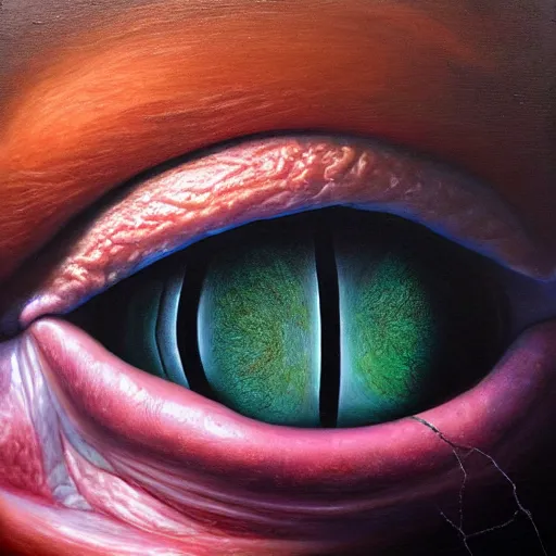 Prompt: when the abyss looks back at you. by angelica hicks, hyperrealistic photorealism acrylic on canvas, resembling a high - resolution photograph