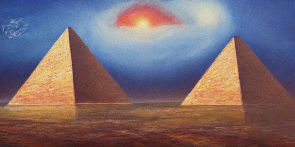 Prompt: a beautiful painting of a pyramide in a serene landscape, atompunk