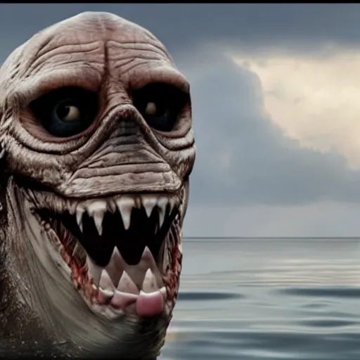 Image similar to Live Action Still of Jerma in Jaws, real life, hyperrealistic, ultra realistic, realistic, highly detailed, epic, HD quality, 8k resolution, body and headshot, film still