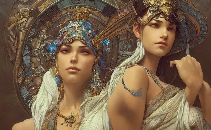 Prompt: 7 anunnaki gods, hyperrealistic concept art, detailed, sharp focus, cgsociety, art by artgerm and greg rutkowski and alphonse mucha