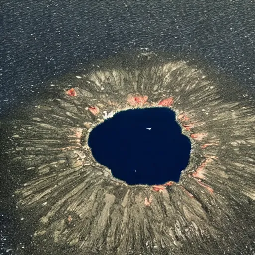 Prompt: a volcanic island sitting inside a glass of water