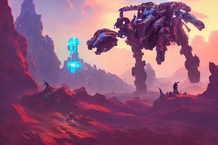 Image similar to rockbreaker machine mecha animal beast robot of horizon forbidden west horizon zero dawn bioluminiscence, behance hd by jesper ejsing, by rhads, makoto shinkai and lois van baarle, ilya kuvshinov, rossdraws global illumination