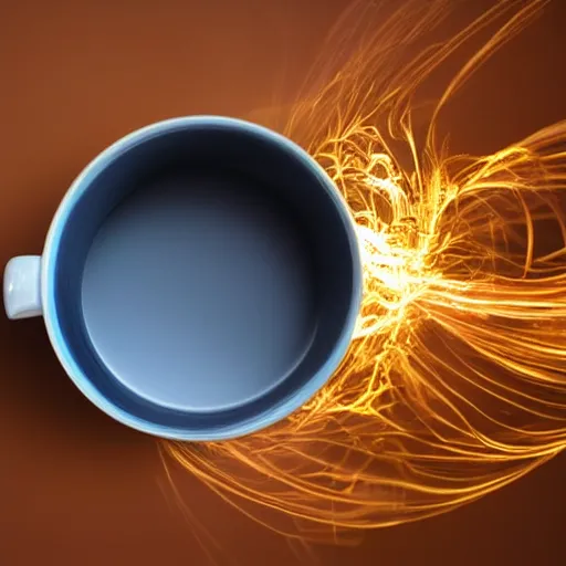 Image similar to award-winning photo of pure energy material created in the form of a mug