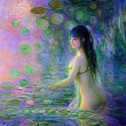 Image similar to ! dream the oracle of waters by ross tran and claude monet, oil on canvas