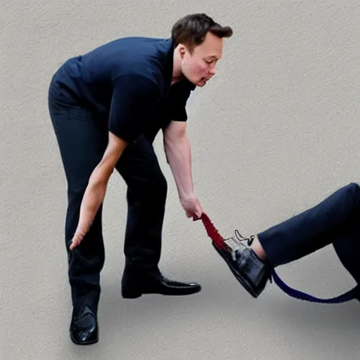 Image similar to elon musk learning how to tie his shoes