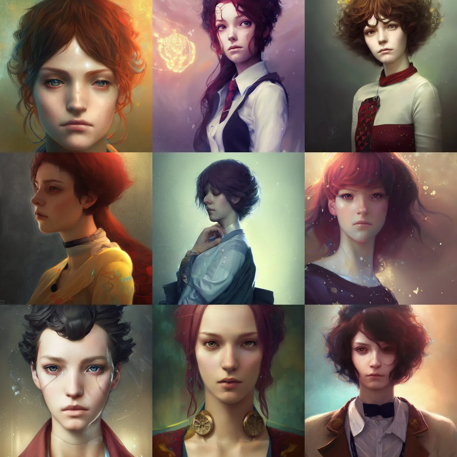 Prompt: beautiful portrait of a Persona 3 MC by charlie bowater, mandy jurgens, gustav klimt, octane render, 4k, high detail, by tom bagshaw, powerful, wise, young