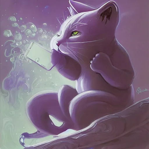 Image similar to purple cat playing gameboy, by Peter Mohrbacher