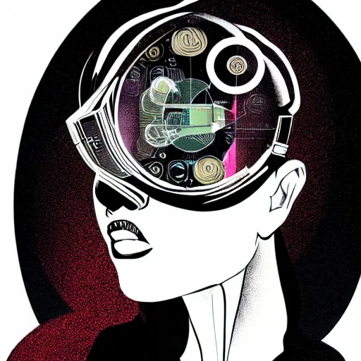 Prompt: cypherpunk fashion illustration, television head, abstract portrait, ultra detailed, fine detail