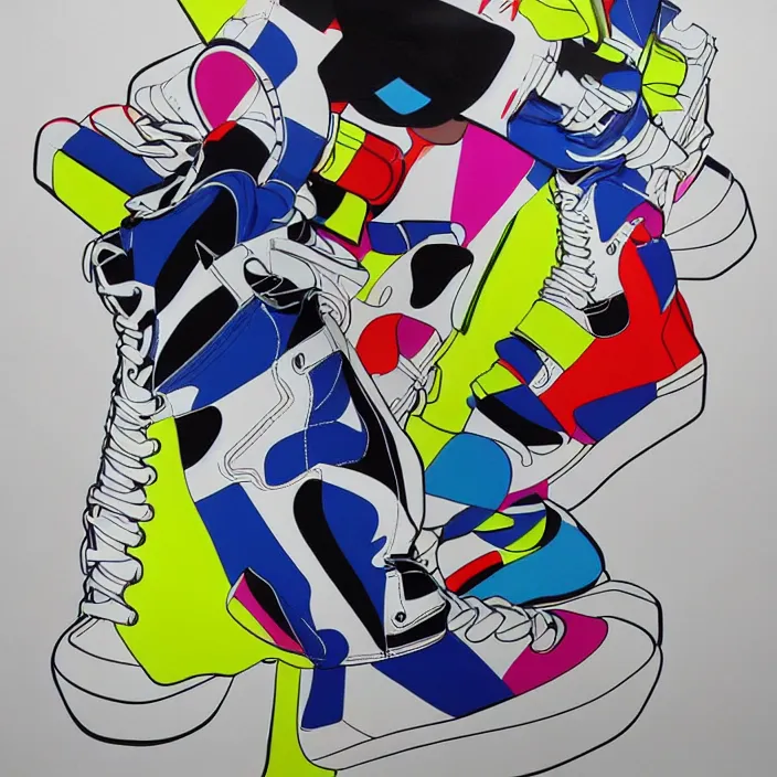 Image similar to futuristic sneakers in jeff koons hip hop bauhaus style, highly detailed, hyper realistic, art by todd mcfarlane