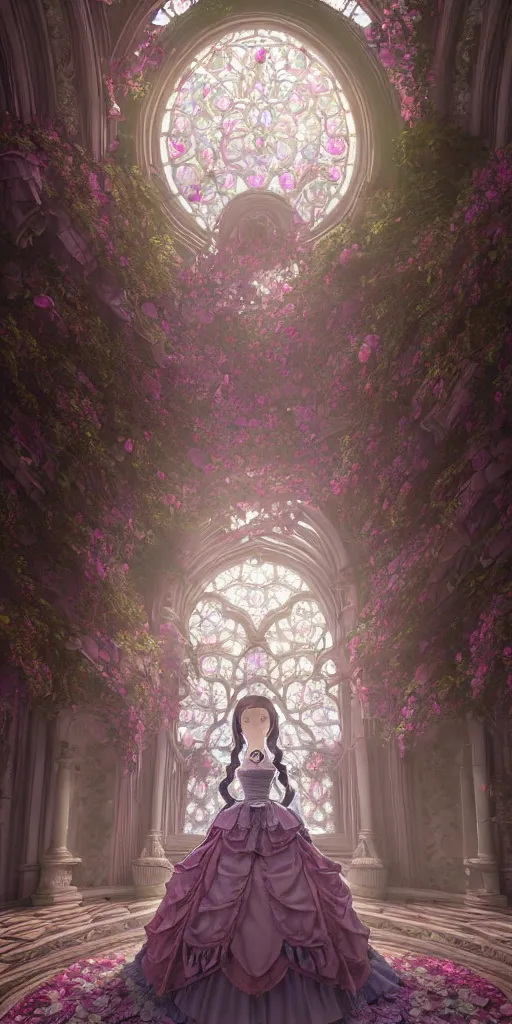 Prompt: the beautiful hyperdetailed physical rendering of a single rose wedding gothic lolita dress clothing design display in show in front of your eyes, perfectly shaded, atmospheric lighting, in the style of makoto shinkai, raphael lacoste louis comfort tiffany, stanley artgerm lau, wlop, rossdraws, 8 k hd, 3 drender, super close lens