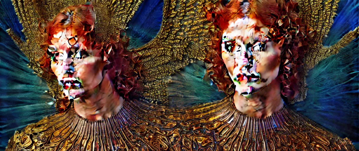 Image similar to hyperrealist highly detailed english medieval portrait of high fashion archangel wrapped in ferrofluid liquid, by Annie Swynnerton and Tino Rodriguez and Maxfield Parrish, elaborately costumed, rich color, dramatic cinematic lighting, extremely detailed, radiating atomic neon corals, concept art pascal blanche dramatic studio lighting 8k wide angle shallow depth of field