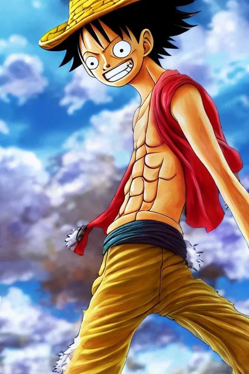 Image similar to a photorealistic portait of Luffy from One Piece, hyperrealistic, highly detailed, high quality, 8k, natural lighting, portait image, path tracing, anatomically correct