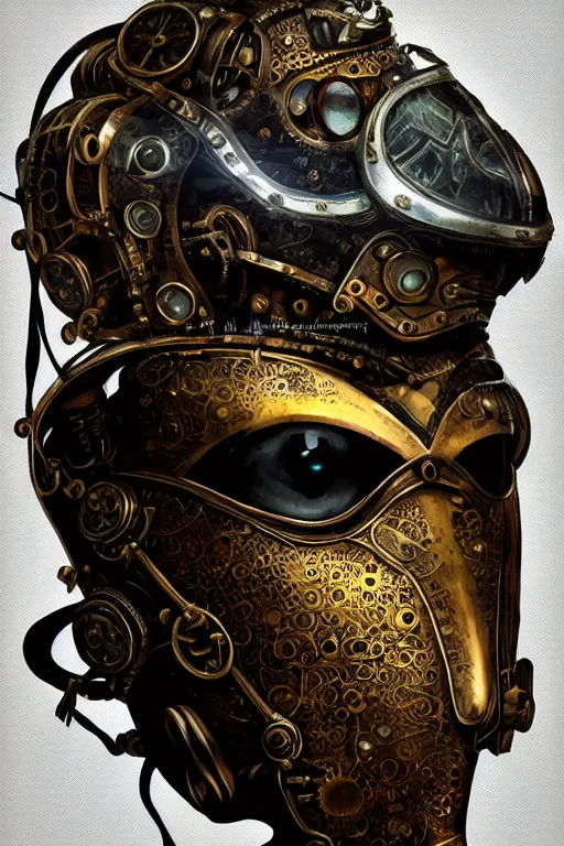 Prompt: steampunk helmet fantasy art mask robot ninja stylized digital illustration sharp focus, elegant intricate digital painting artstation concept art global illumination ray tracing advanced technology chaykin howard and campionpascale and cooke darwyn and davis jack