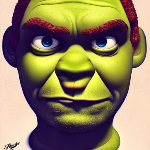 Image similar to lofi portrait of shrek, pixar style, by tristan eaton stanley artgerm and tom bagshaw.