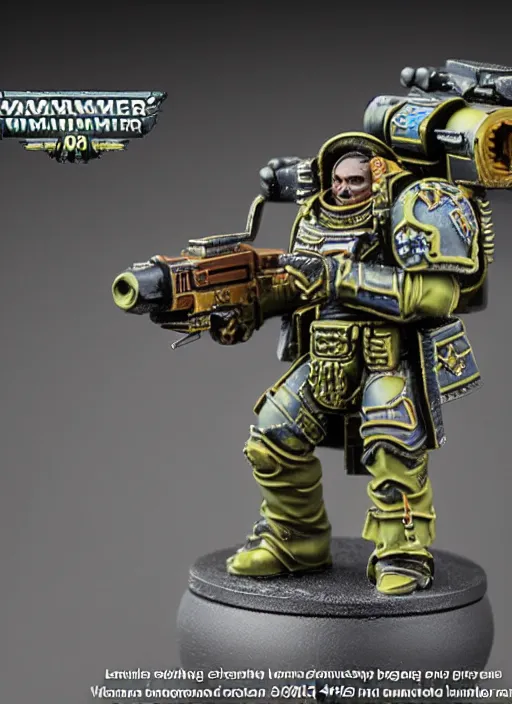 Image similar to 8 0 mm resin detailed miniature of a warhammer 4 0 k space marine with an incredible long sniper barrel, product introduction photos, 4 k, full body,