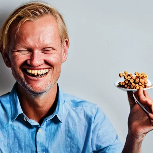 Image similar to promotional shot of erling haaland eating cereal,