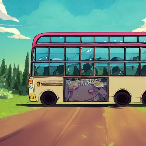 Prompt: A half wold and a half bus, called Wolfbus in anime style. 8k Resolution illustration. Trending on ArtStation and DeviantArt. Ghibli studio cartoons style image.