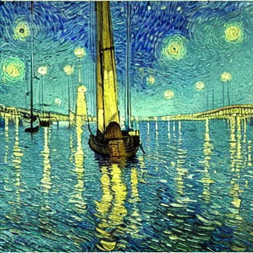 Prompt: oil painting of a flooded ship interior, light scatter, van gogh