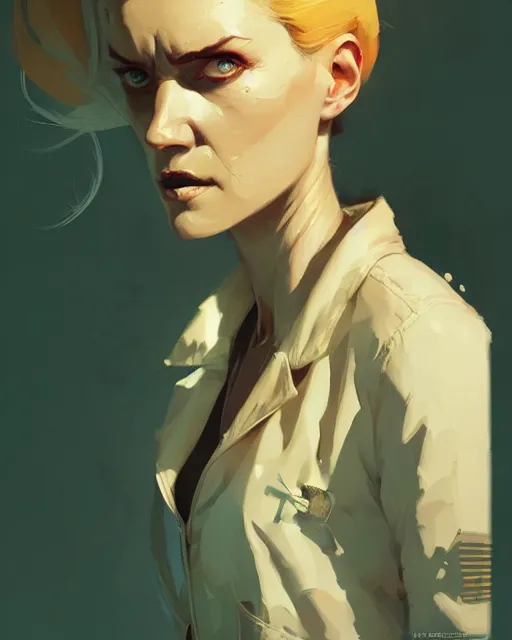 Image similar to hyper - realistic portrait of dolores abernathy by atey ghailan, by greg rutkowski, by greg tocchini, by james gilleard, by joe fenton, by kaethe butcher, dynamic lighting, gradient light yellow, brown, blonde cream and white color scheme, grunge aesthetic