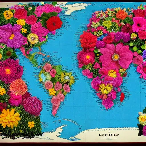 Image similar to Map of Earth made of flowers,