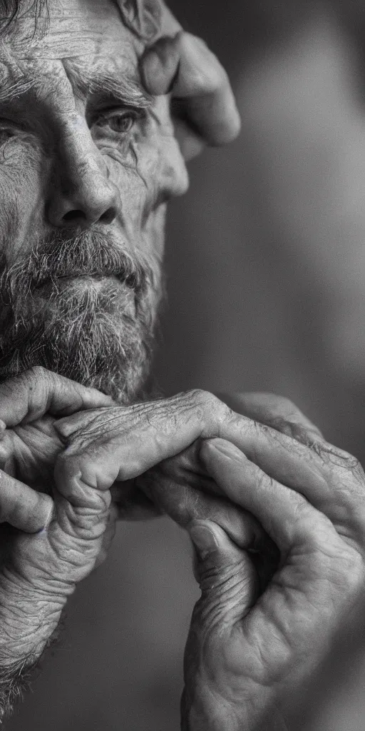 Prompt: a man slowly withering away but genuinely excited about it, ultra detail.