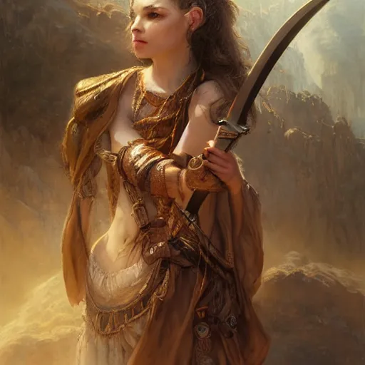 Image similar to artstation concept of a beautiful girl holding a sword in both hands, brown sweaty skin, symmetrical face, casual white garment, brown canyon background, shiny colorful, hyperdetailed, artstation trending, world renowned artists, worth1000.com, historic artworks society, antique renewel, cgsociety, by greg rutkowski, by Gustave Dore, Deviantart