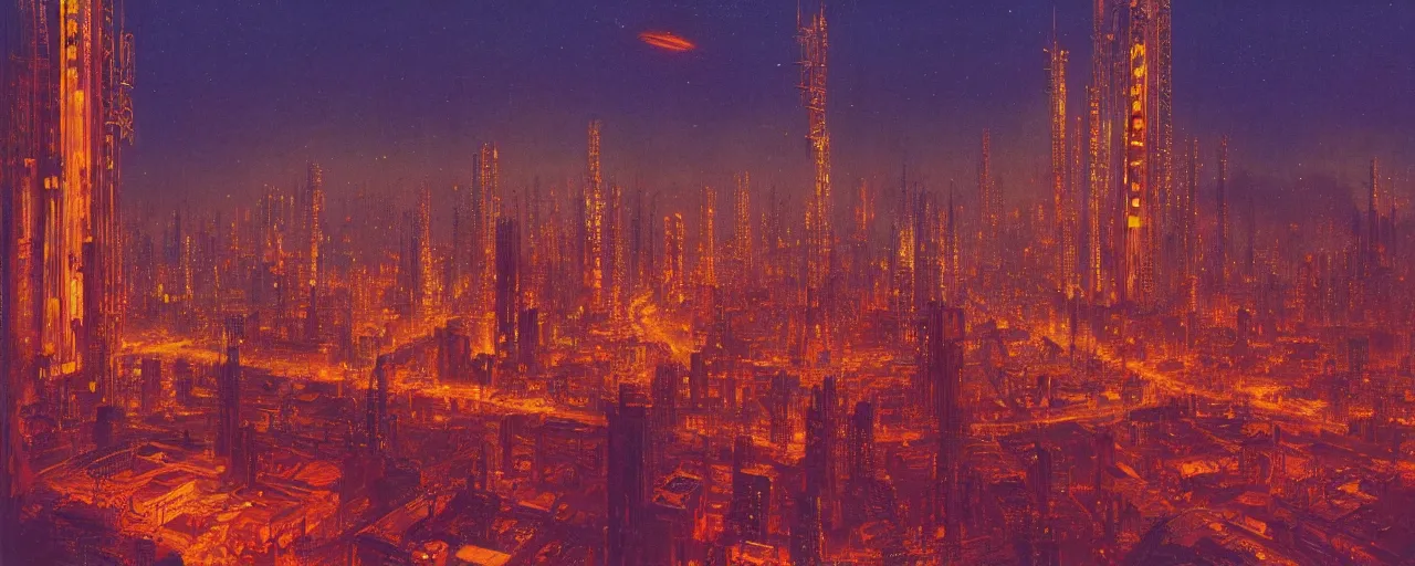 Image similar to awe inspiring bruce pennington cityscape, digital art painting of 1 9 6 0 s, japan at night, 4 k, matte