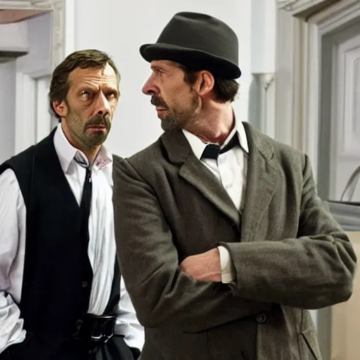 Image similar to sherlock holmes and gregory house having an argument