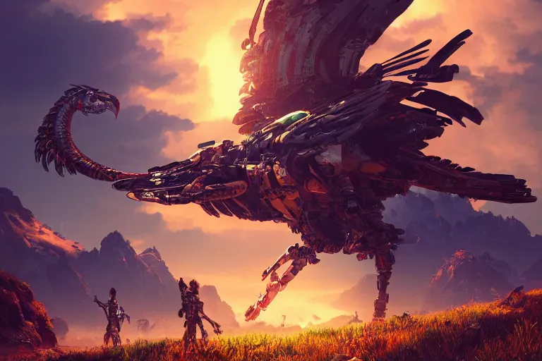 Image similar to glinthawk machine mecanical creature robot of horizon forbidden west horizon zero dawn radiating a glowing aura global illumination ray tracing hdr fanart arstation by ian pesty and alena aenami artworks in 4 k