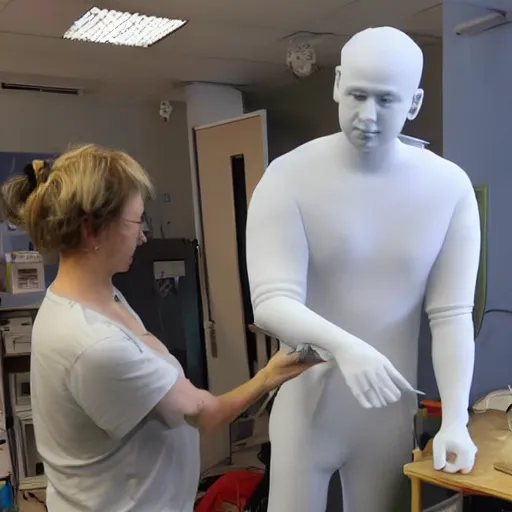 Prompt: a 3 d printer 3 d printing a human statue