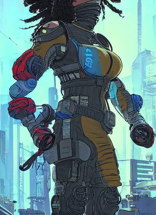 Image similar to apex legends cyberpunk weight lifter. concept art by james gurney and mœbius. cinematic, dramatic lighting ( cyberpunk 2 0 7 7 )