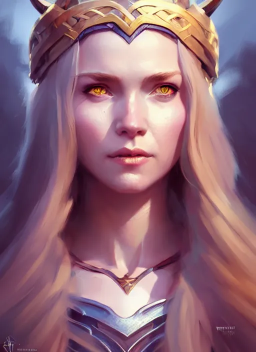 Image similar to pretty viking princess, portrait, art by artgerm and greg rutkowski and magali villeneuve, d & d, fantasy, highly detailed, portrait, digital painting, trending on artstation, concept art, sharp focus, illustration